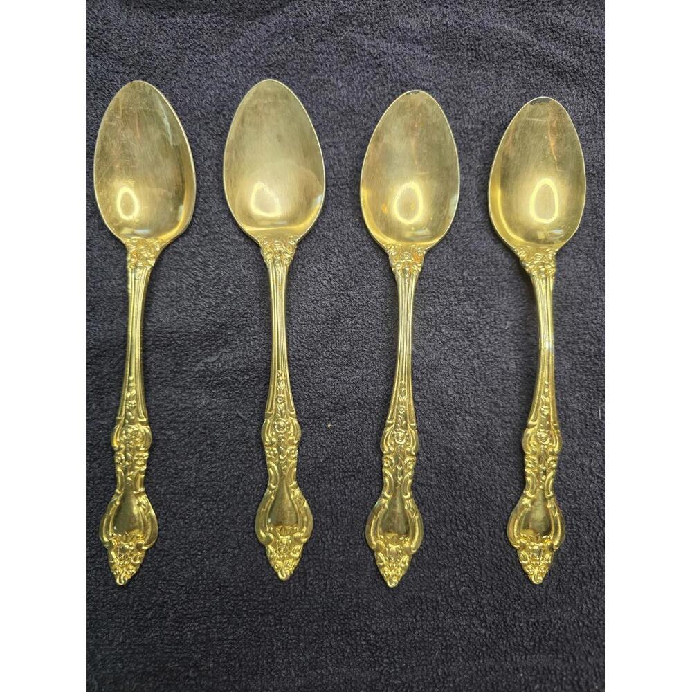 Vintage Set of 4 Royal Sealy RLF1 Gold-Plated Stainless Steel Table Spoons